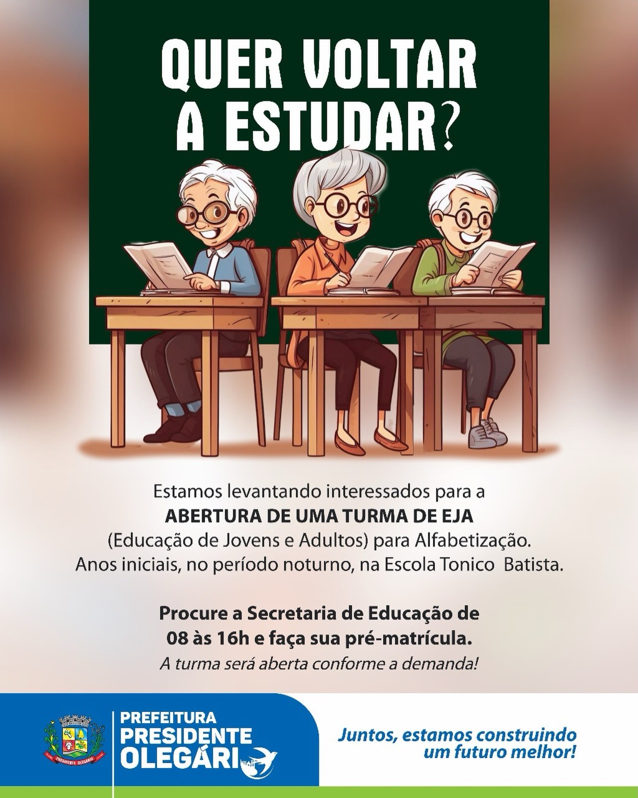 ATENÇÃO! OPORTUNIDADE DE VOLTAR A ESTUDAR
